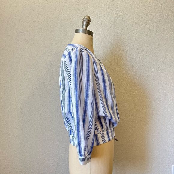 EVERLY Long Sleeve Blue Striped Wrap Top - Picture 3 of 8